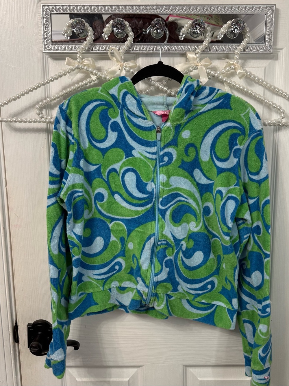 VINTAGE PINK Victoria's Secret Green & Blue Swirl Zip Hoodie